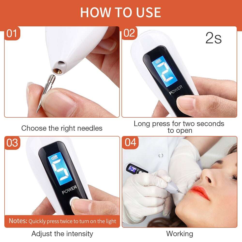 Face Dark Spot, Mole, Tattoo, Freckle & Wart Removal Laser Plasma Pen with 9 different levels