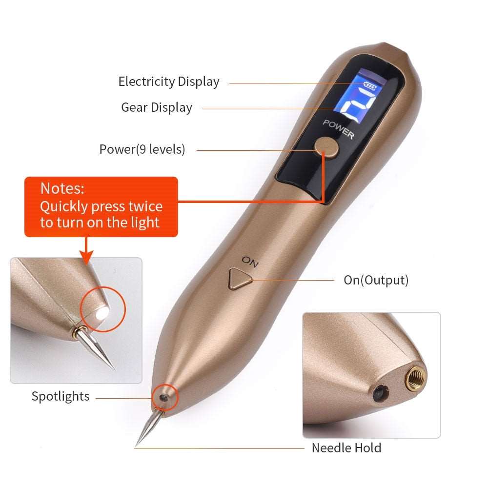 Face Dark Spot, Mole, Tattoo, Freckle & Wart Removal Laser Plasma Pen with 9 different levels