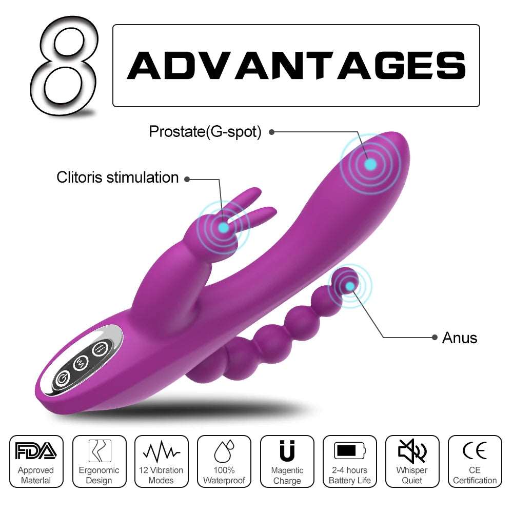 3 in 1 Rabbit Vibrator G-spot and P-spot Stimulator (Waterproof & Rechargeable)