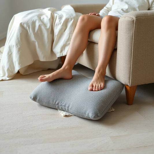 Cushioned knee wedge supporting knees in a reclined position for improved comfort and leg alignment