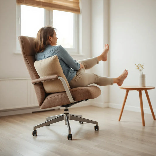 Person sitting with lumbar support cushion to ease sciatic nerve pain and discomfort