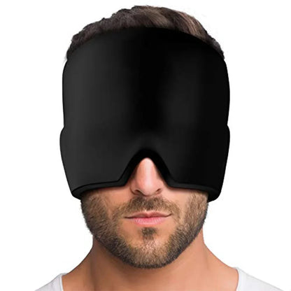 Reusable head cooling wrap shown over the eyes