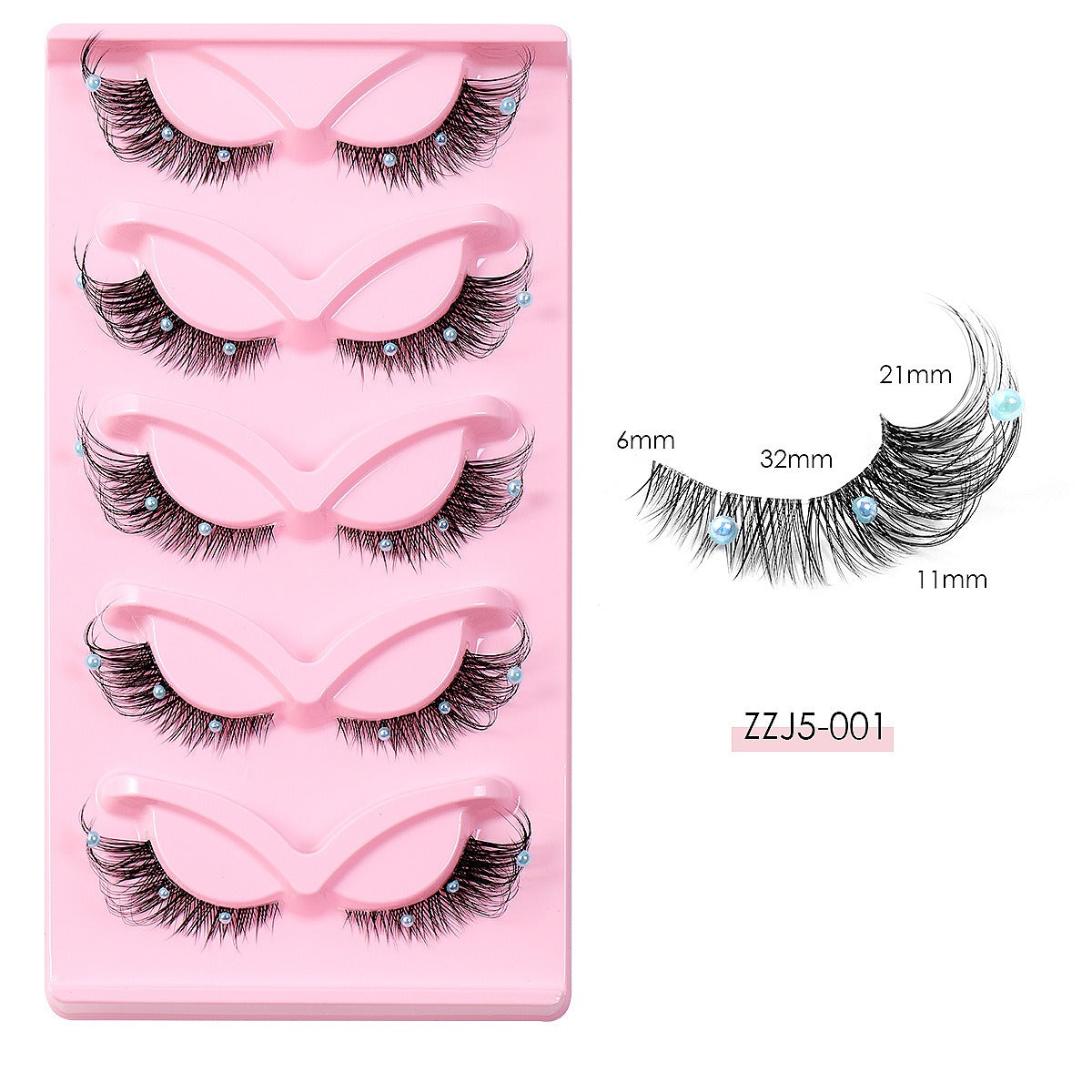 Clear Vegan Faux Mink Eyelash With Diamond Pearl 3D Silk Strip Lashes