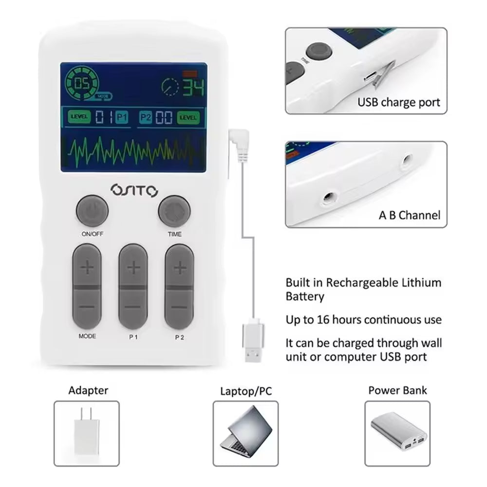 Low Frequency Pulse Electrotherapy Massager Dual Output 25 Modes TENS EMS Muscle Stimulator