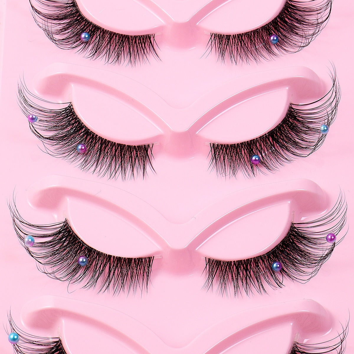 Clear Vegan Faux Mink Eyelash With Diamond Pearl 3D Silk Strip Lashes