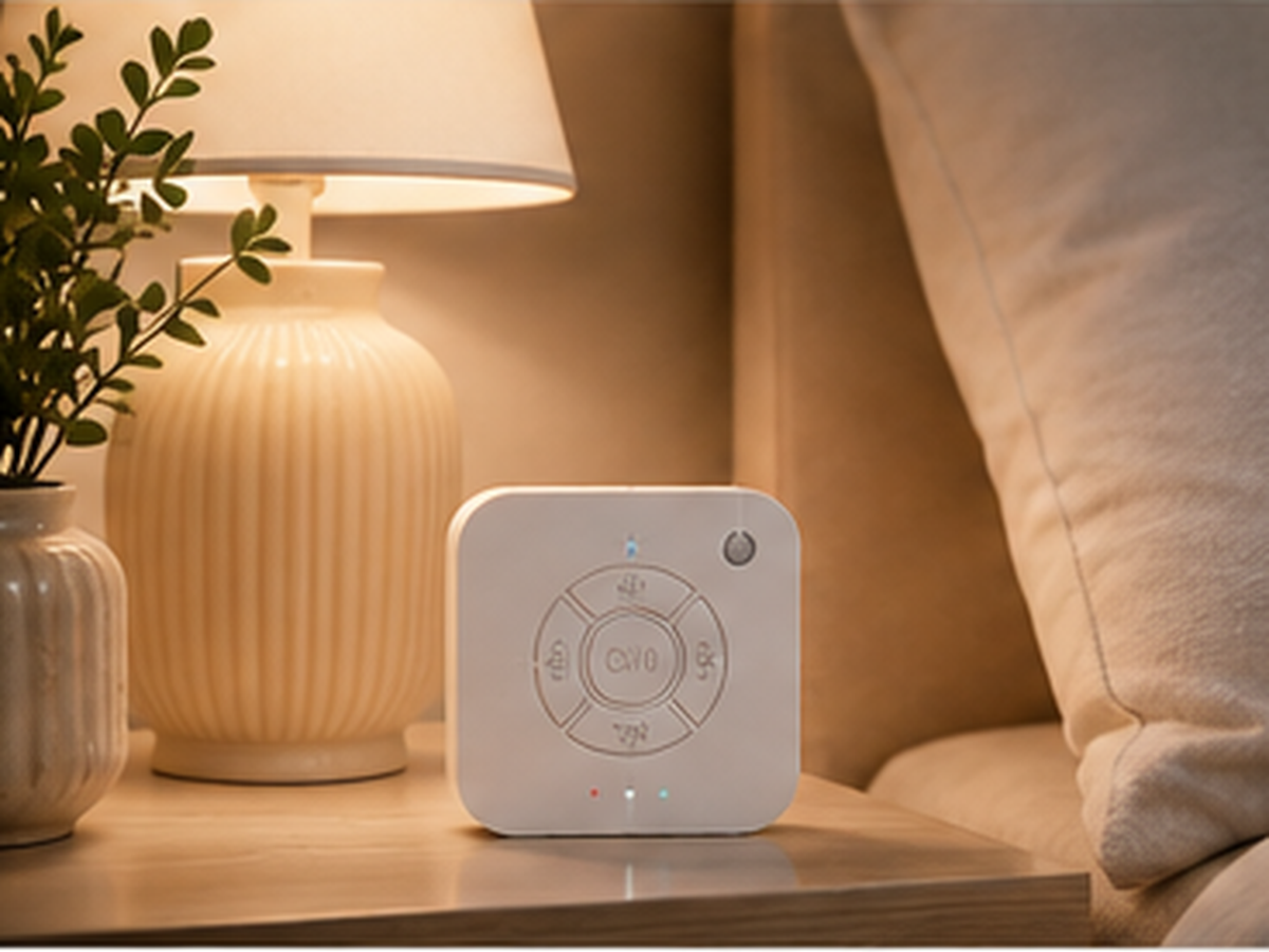 Compact CalmWave sleep sound machine in bedroom