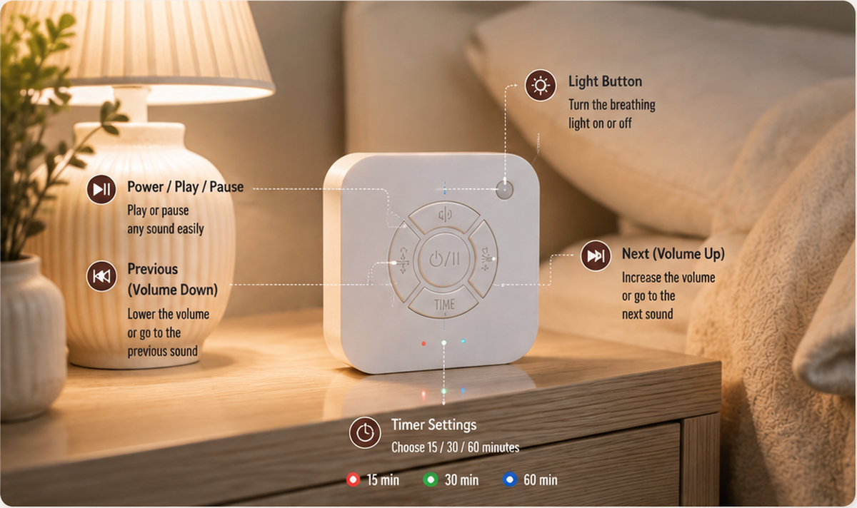 CalmWave controls with 15 30 and 60 minute timer settings