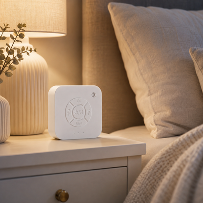 CalmWave white noise machine in relaxing bedside setting