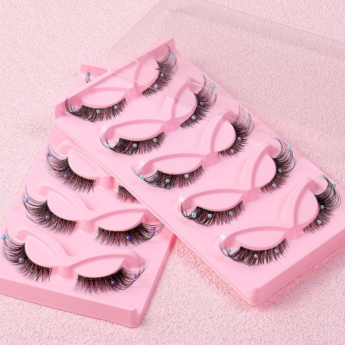 Clear Vegan Faux Mink Eyelash With Diamond Pearl 3D Silk Strip Lashes