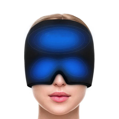 Reusable cooling gel hat covering the forehead and eye area