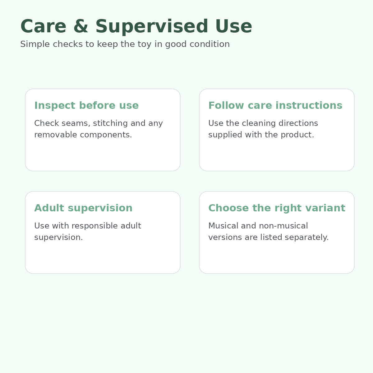 Baby cuddle companion care and supervised use guidance