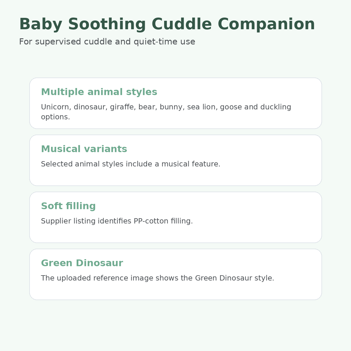 Baby soothing cuddle companion animal and musical variant guide