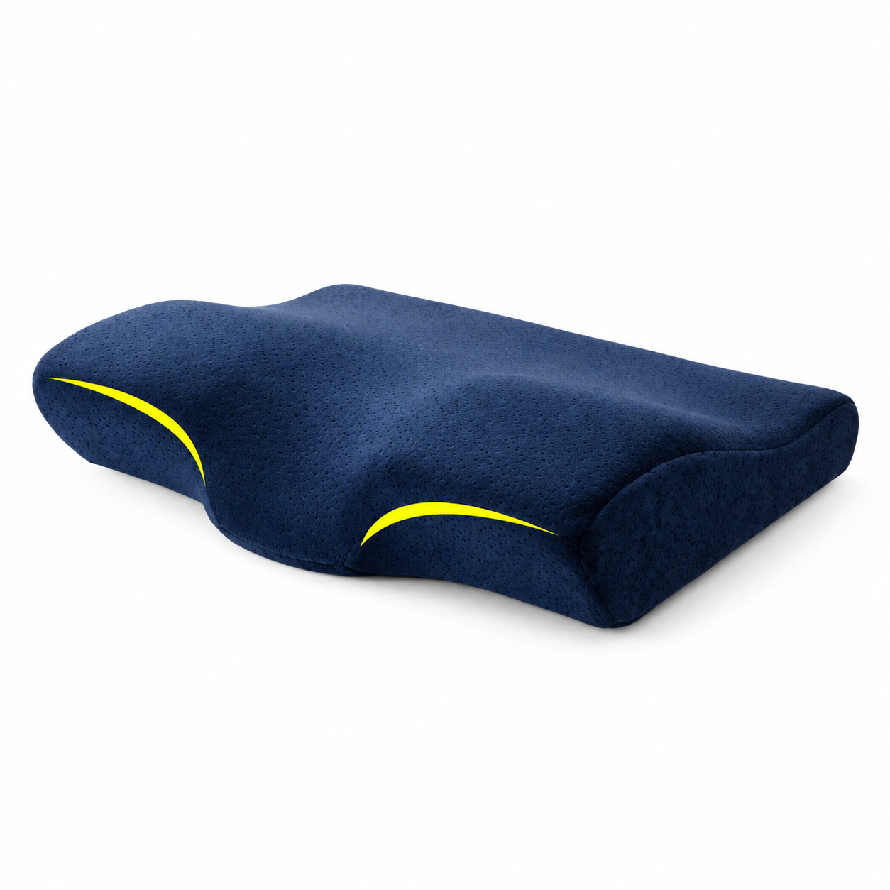 Navy contoured cervical memory foam pillow with ergonomic support shape