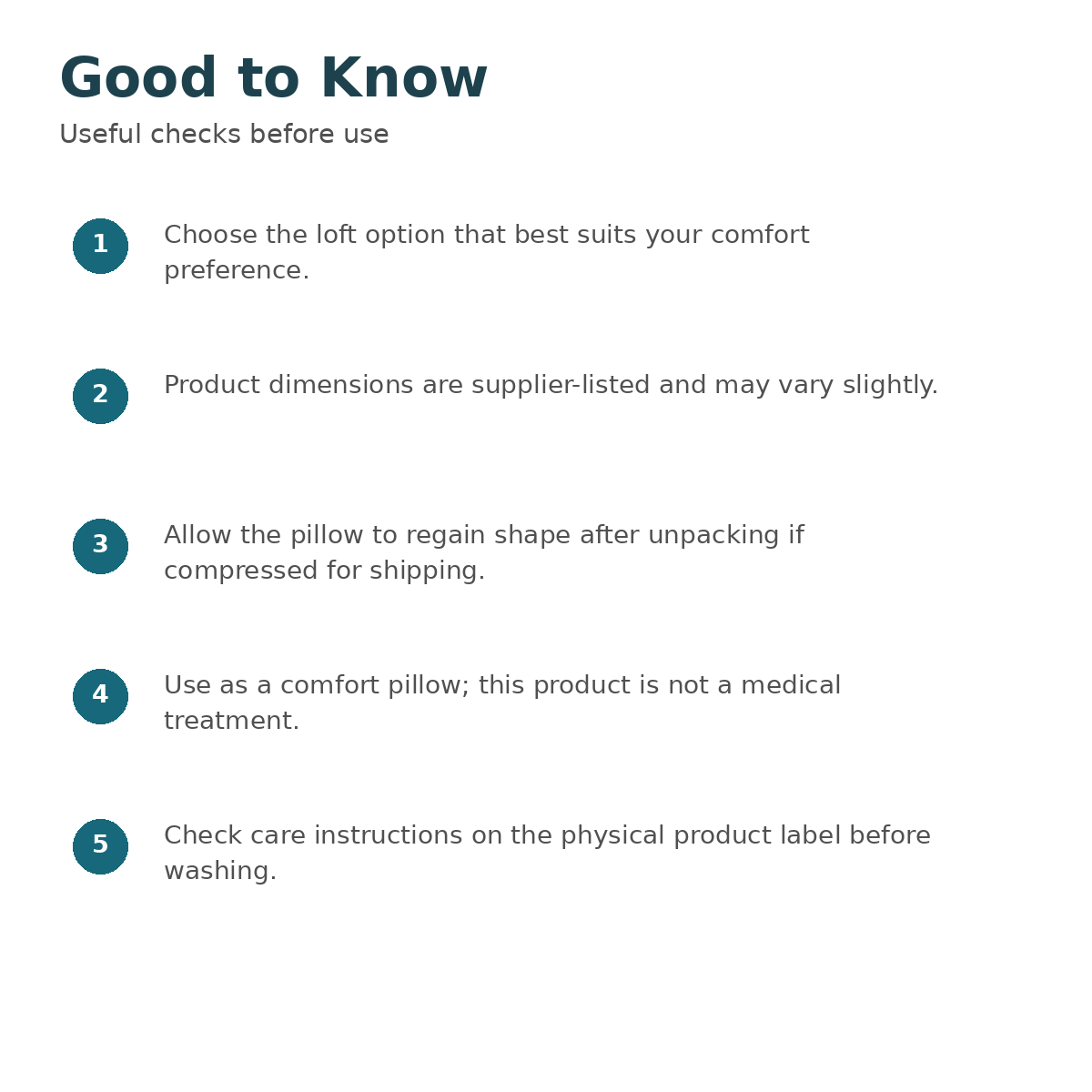 Contoured cervical support pillow loft selection and care guidance
