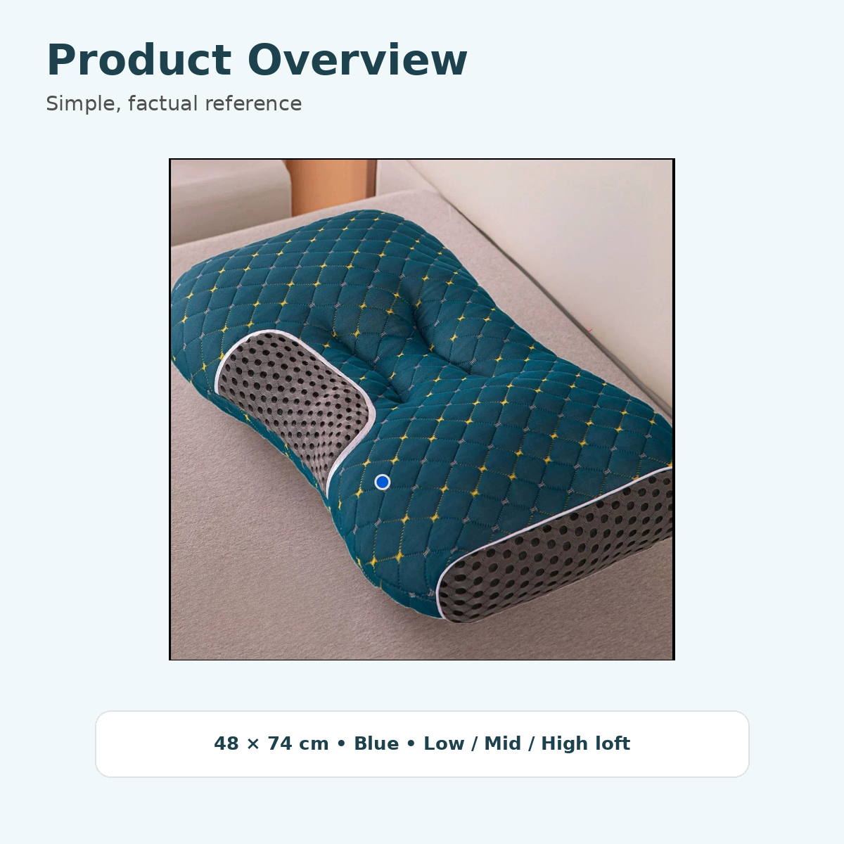 Contoured cervical support pillow 48 by 74 cm overview