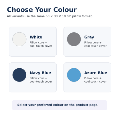 Cooling contour memory foam pillow colour options White, Gray, Navy Blue and Azure Blue