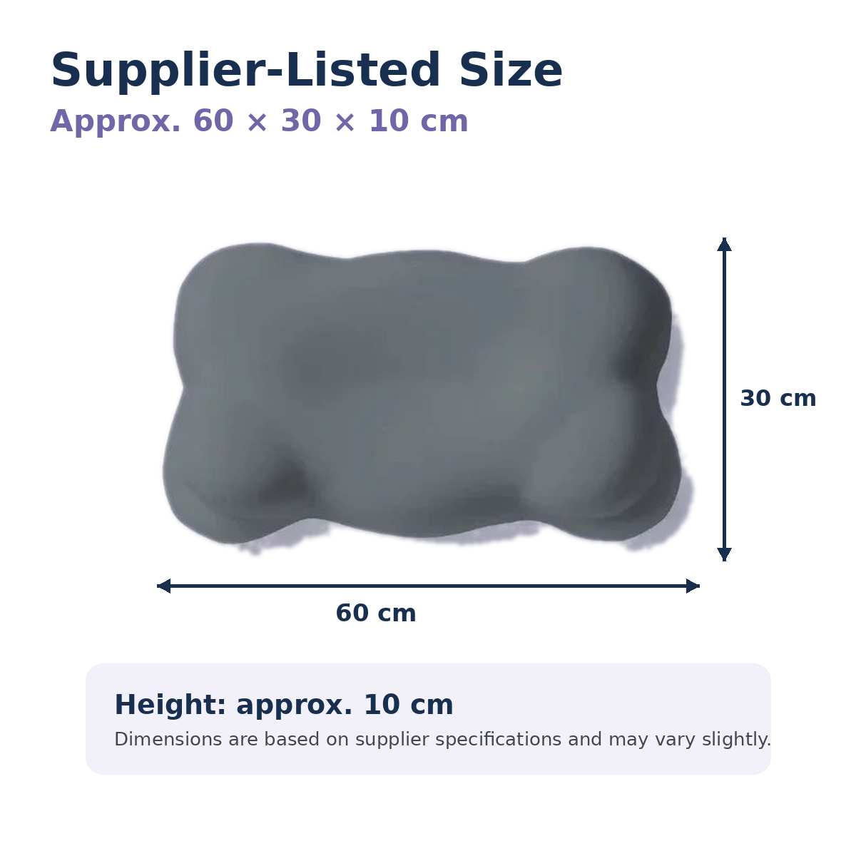 Cooling contour memory foam pillow supplier-listed size approximately 60 by 30 by 10 cm