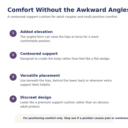 Adult couples positioning pillow comfort features