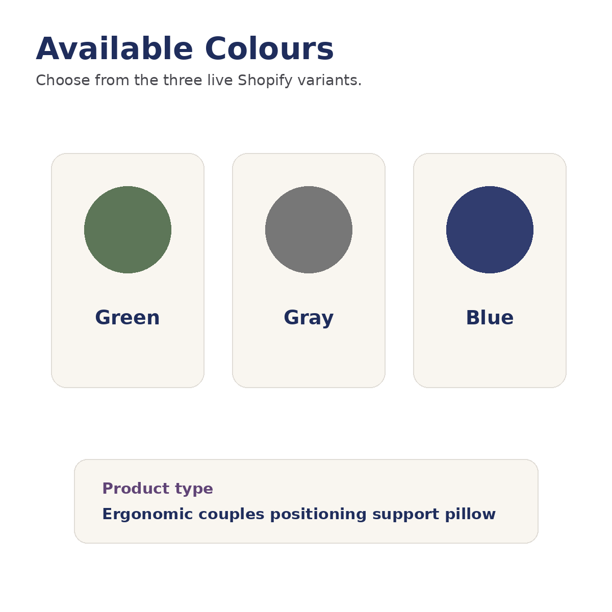 Ergonomic couples positioning pillow available in green gray and blue