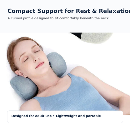 Adult using compact reverse-bow cervical support pillow while resting