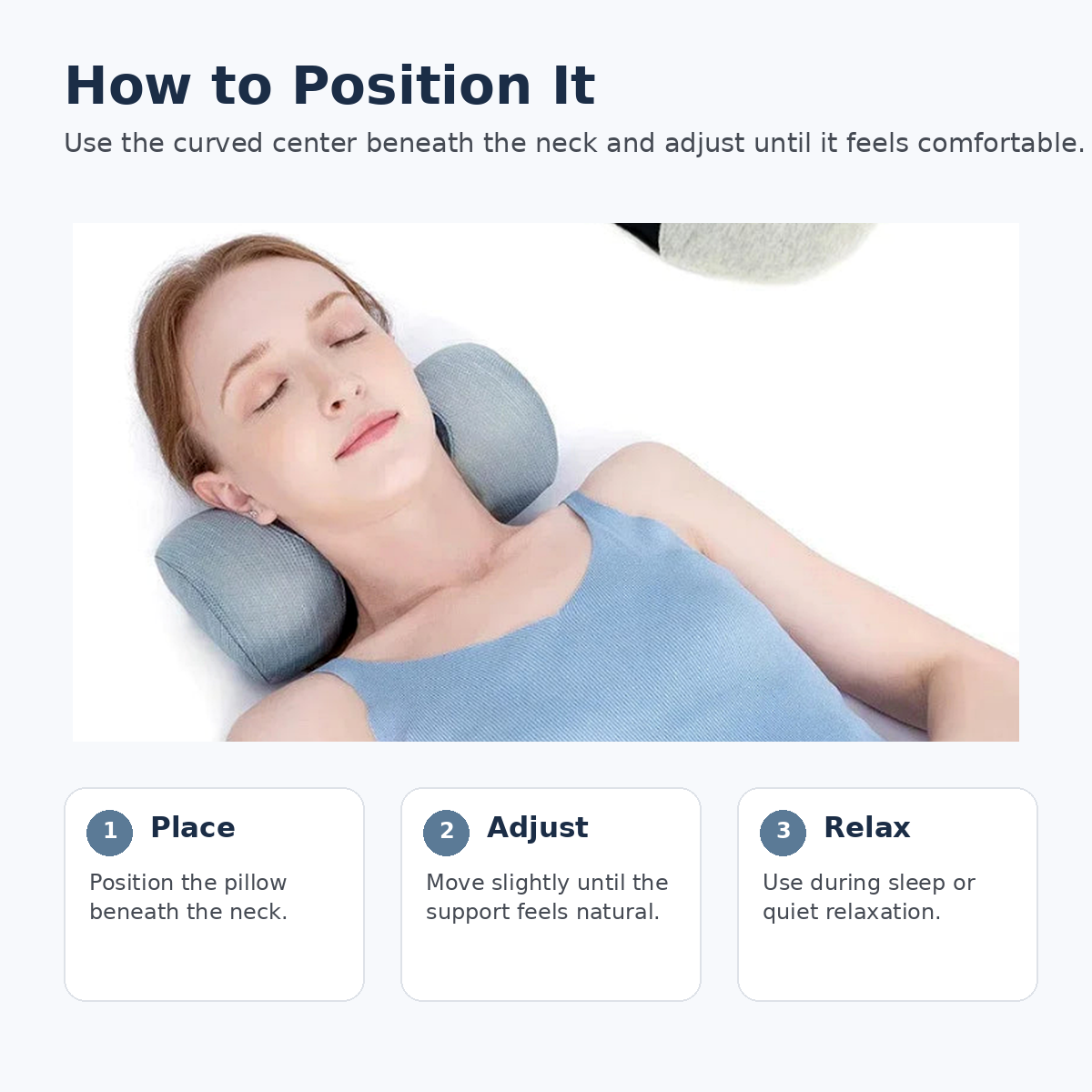 How to position the reverse-bow cervical support pillow beneath the neck