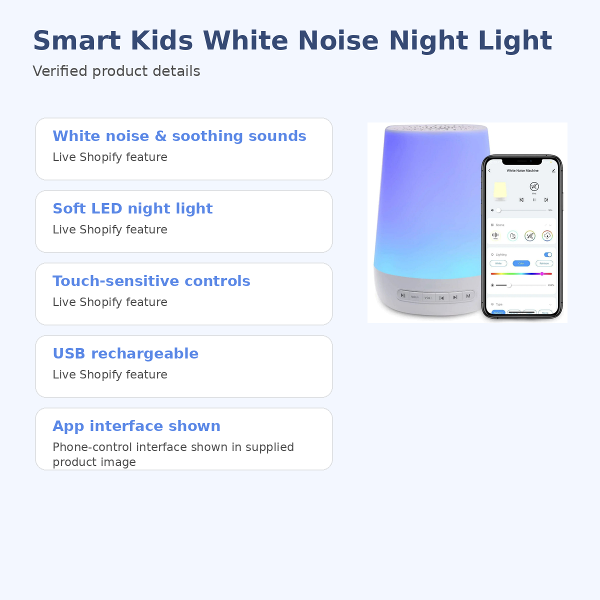 Smart Kids White Noise Night Light verified features