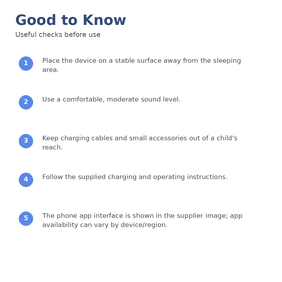 Smart Kids White Noise Night Light safety and use guidance